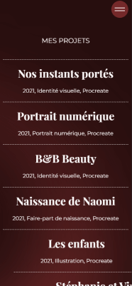 Projects section of the Malorie Creation mobile site