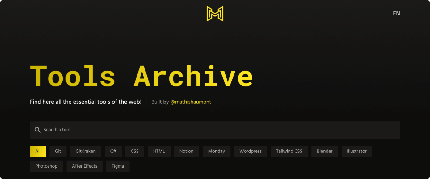 Header section of Tools Archives website